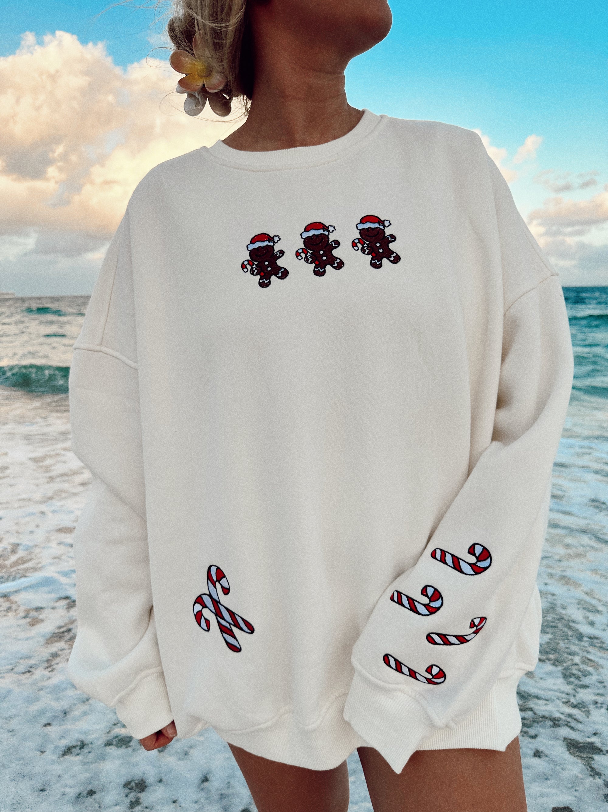 Ivory Gingerbread Recipe Christmas Embroider Sweatshirt