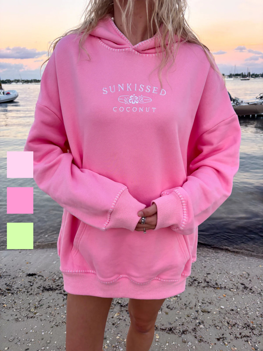 Stitched Sunkissedcoconut Embroidered Oversized Hoodie 100% Cotton