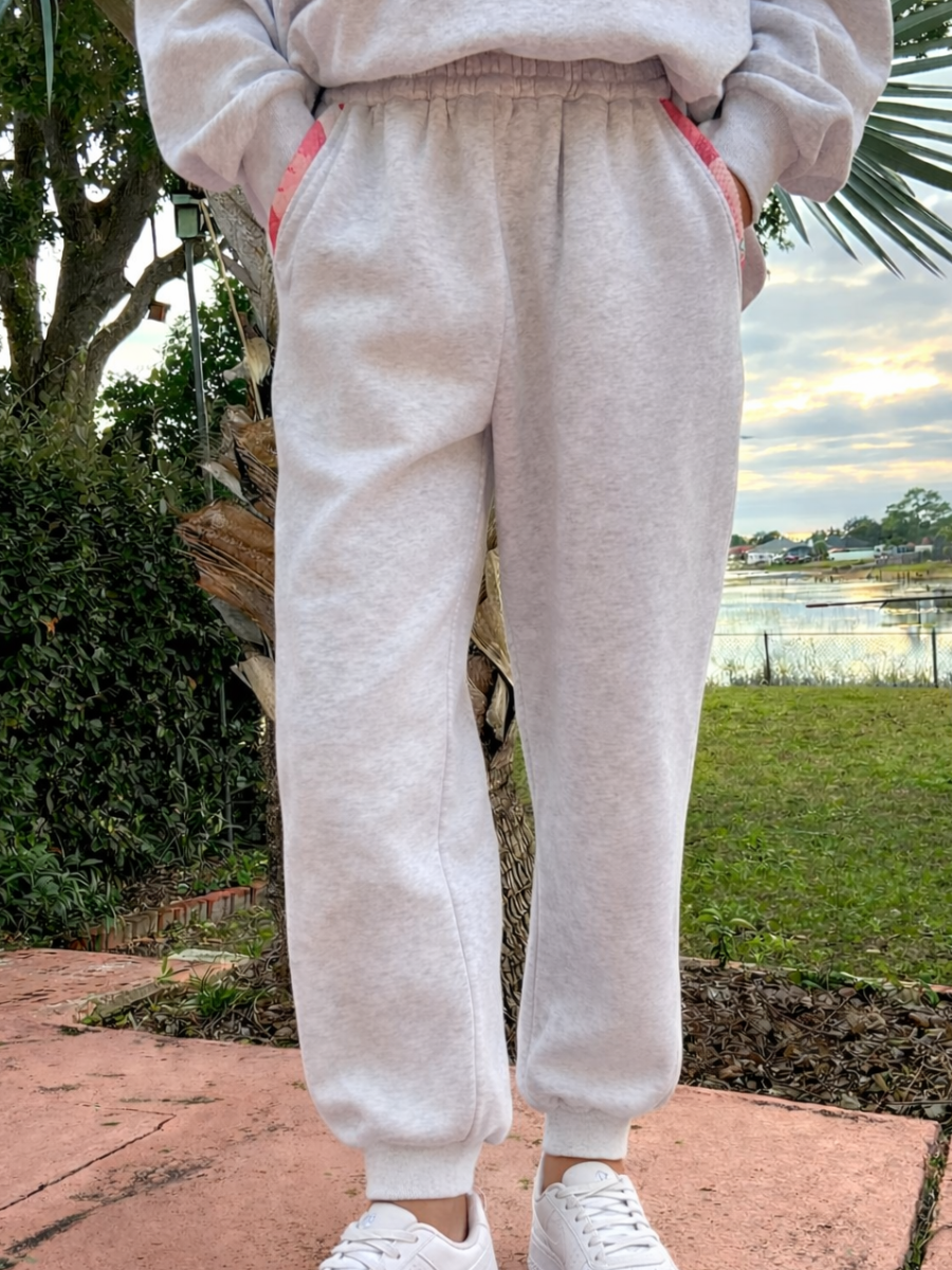 Pearl Grey Gemma Patchwork Quilted Jogger Sweatpants