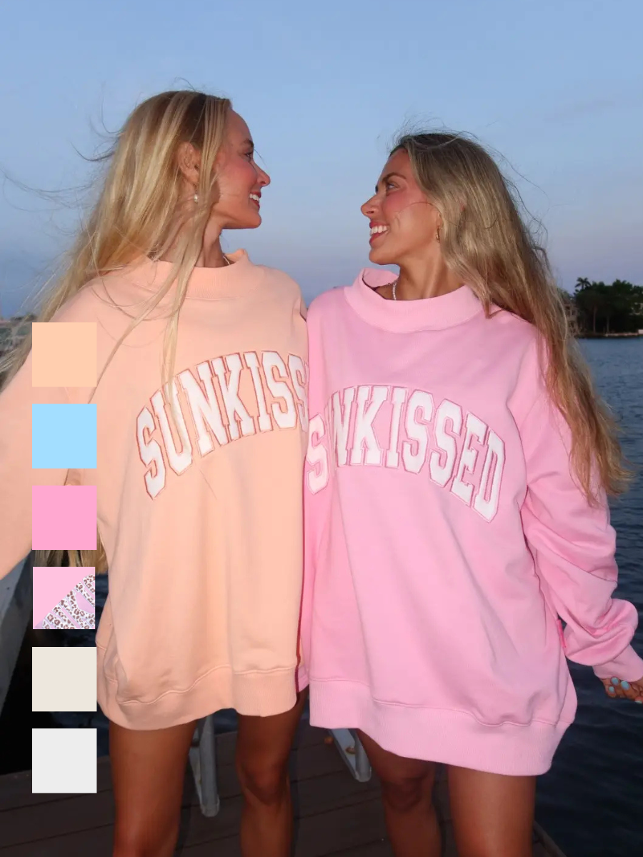 Sunkissed Collegiate Embroider Oversized Mockneck Sweatshirt 100% Cotton