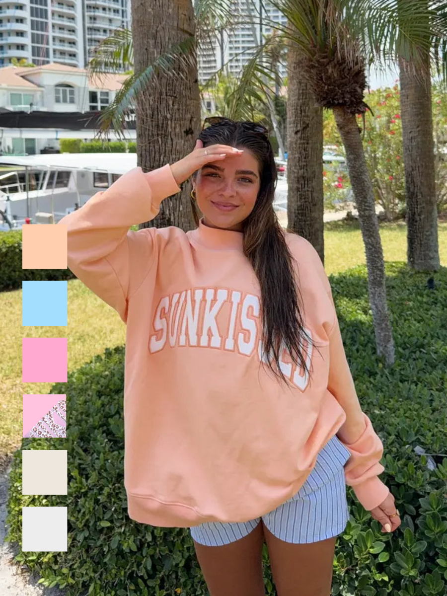 Sunkissed Collegiate Embroider Oversized Mockneck Sweatshirt 100% Cotton