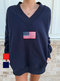 American Flag Embroider V-Neck Sweatshirt