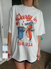 Midweight Blue Party In The USA Hotdog Tee