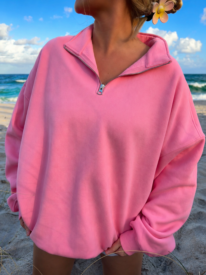 Rose Pink Basic Blank Quarter-Zip Sweatshirt