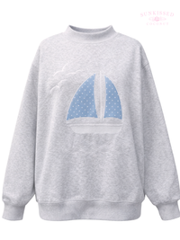 Polka Dot Sailboat Embroider Mockneck Sweatshirt