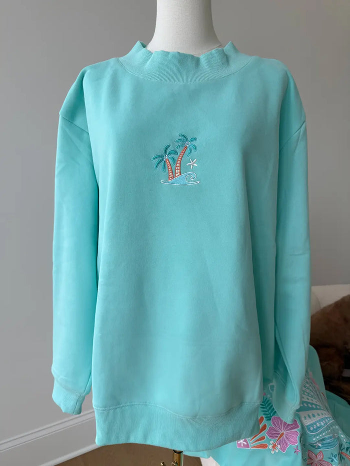 Ocean Gem Embroidered Mockneck Sweatshirt