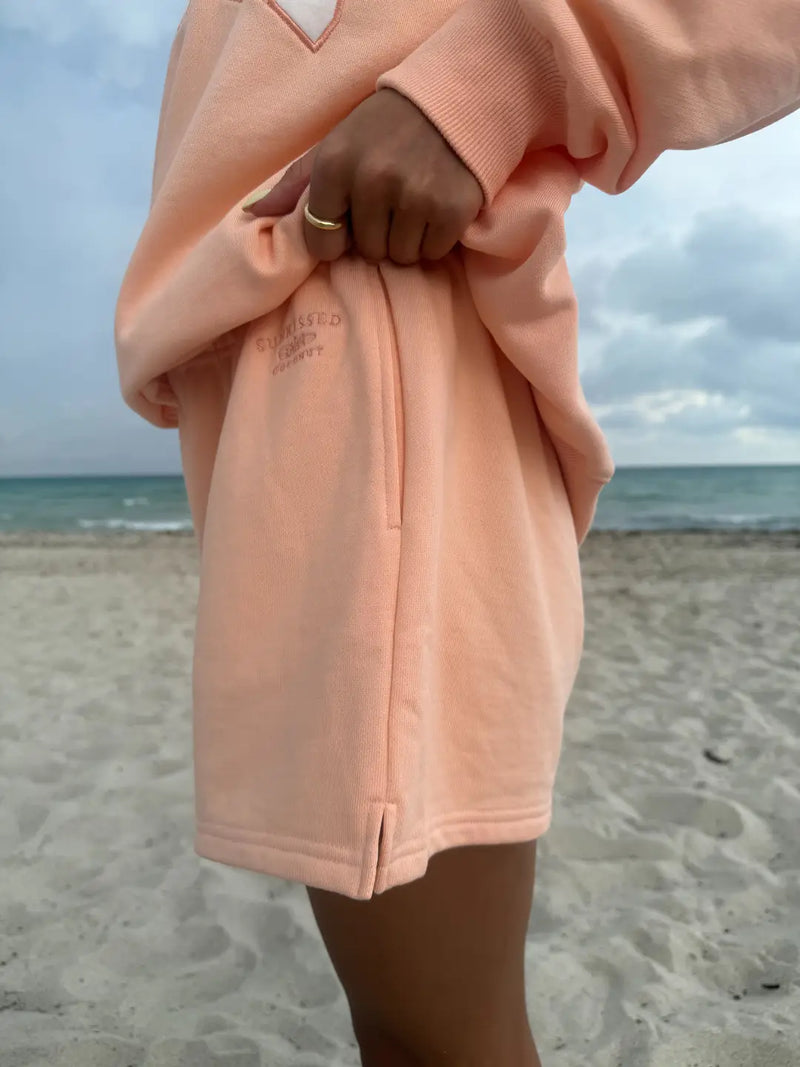 Papaya Orange Embroidered Sweat Shorts 100% Cotton