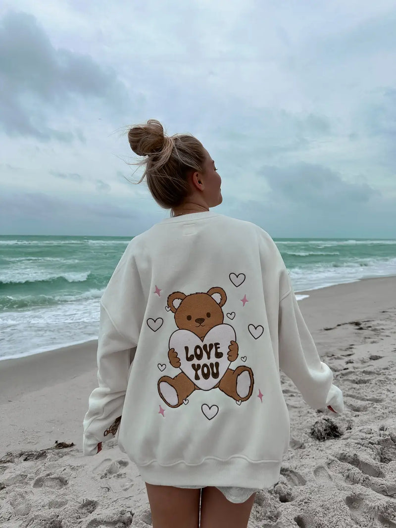 Ivory Teddy Bear Embroider Sweatshirt