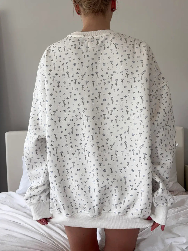 White Ditsy Blue Floral Sweatshirt
