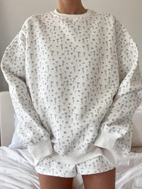 White Ditsy Blue Floral Sweatshirt