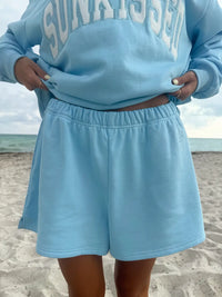 Berry Blue Embroidered Sweat Shorts 100% Cotton