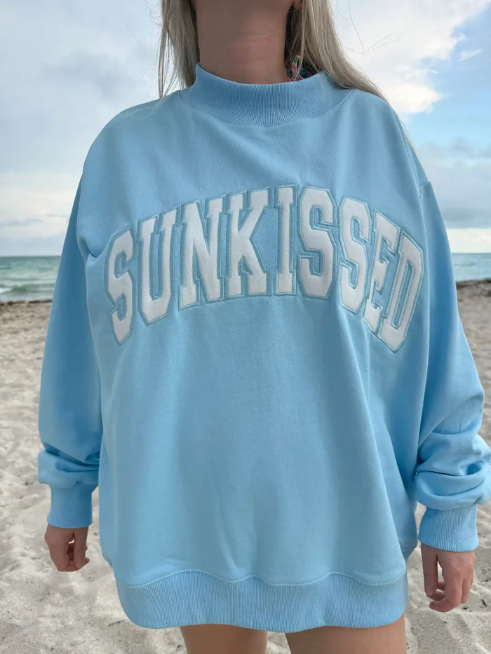 Berry Blue Varsity Sunkissed Embroidered Mockneck Sweatshirt 100% Cotton