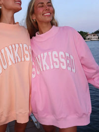 Papaya Orange Varsity Sunkissed Embroidered Mockneck Sweatshirt 100% Cotton