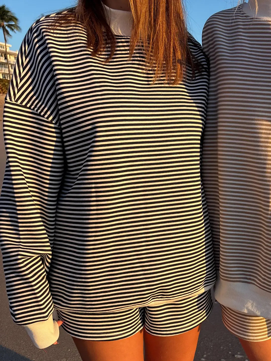 Dark Navy Blue and White Big Striped Mockneck Sweatshirt