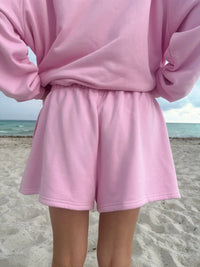 Bubblegum Pink Embroidered Sweat Shorts 100% Cotton