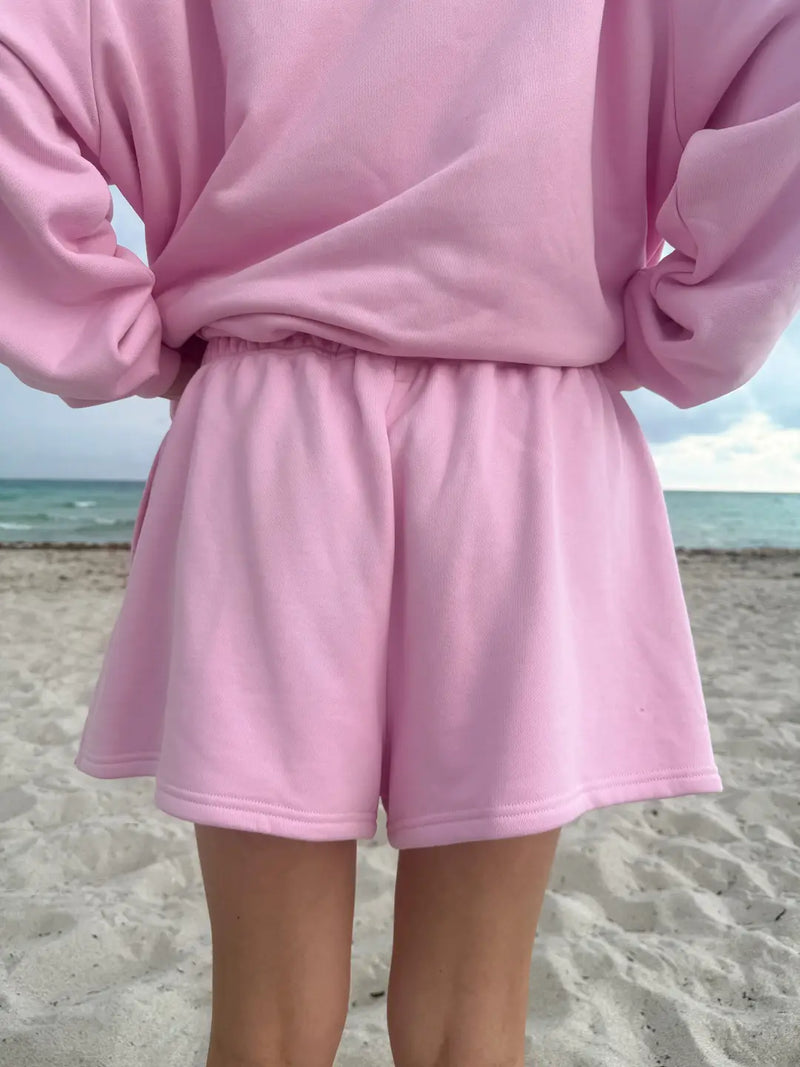 Bubblegum Pink Embroidered Sweat Shorts 100% Cotton