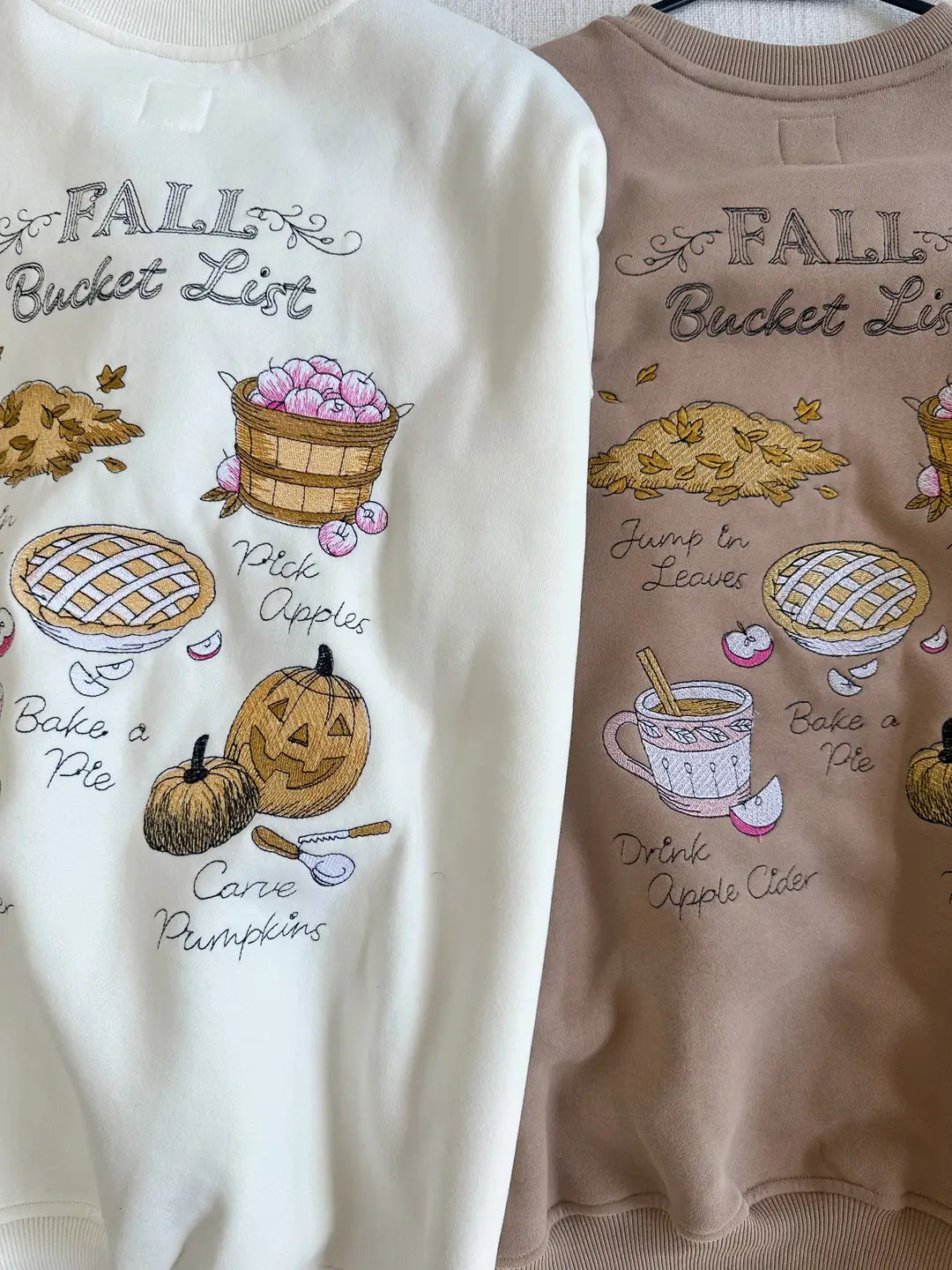 Ivory Autumn Fall Bucket List Embroidered Sweatshirt