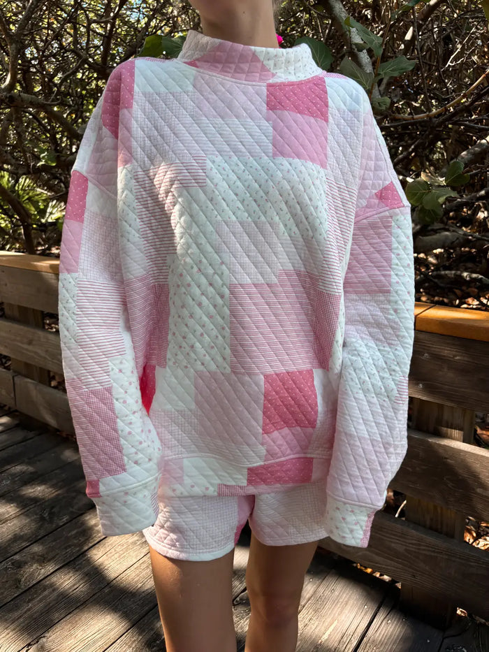 Margo Quilted Patchwork Mockneck Sweatshirt