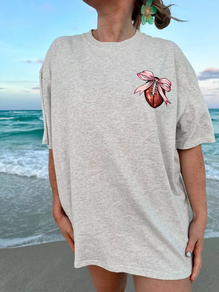Game Day Coquette Bow Football Embroider Tee
