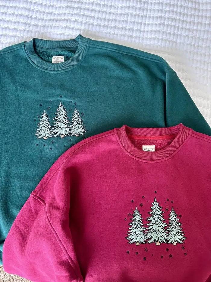 Vintage Red Christmas Tree Embroider Sweatshirt