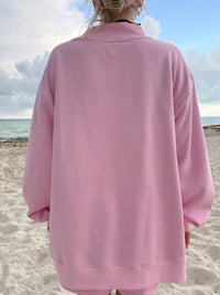 Bubblegum Pink Cheetah Print Varsity Sunkissed Embroidered Mockneck Sweatshirt 100% Cotton