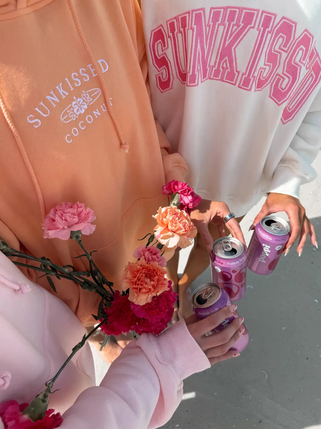 Ivory and Hibiscus Pink Varsity Embroider Sweatshirt