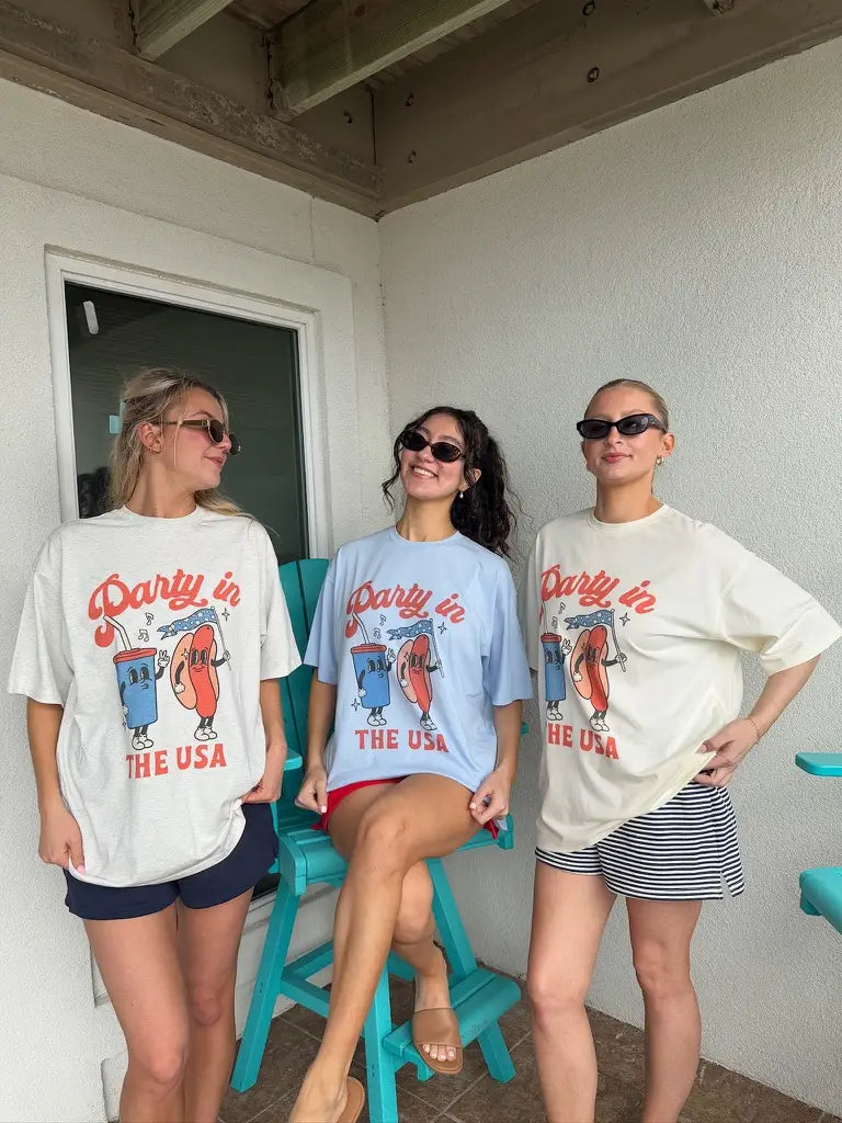 Midweight Blue Party In The USA Hotdog Tee
