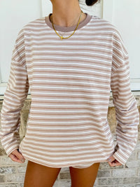 Taupe Brown Billie Striped Loungewear Long Sleeve Top