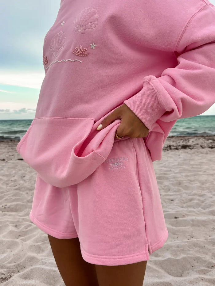 Lottie Pink Embroidered Sweat Shorts 100% Cotton