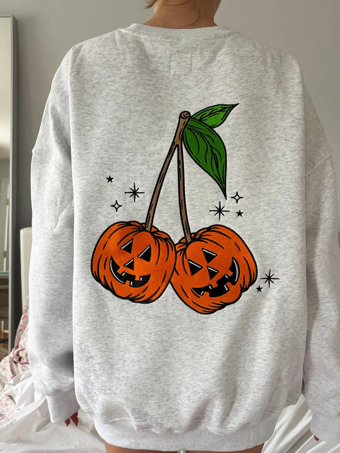 Pumpkin Cherries Fall Autumn Embroider Sweatshirt