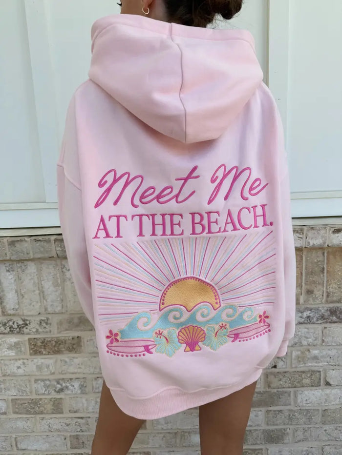 Meet Me At The Beach Sunset Embroidered Hoodie