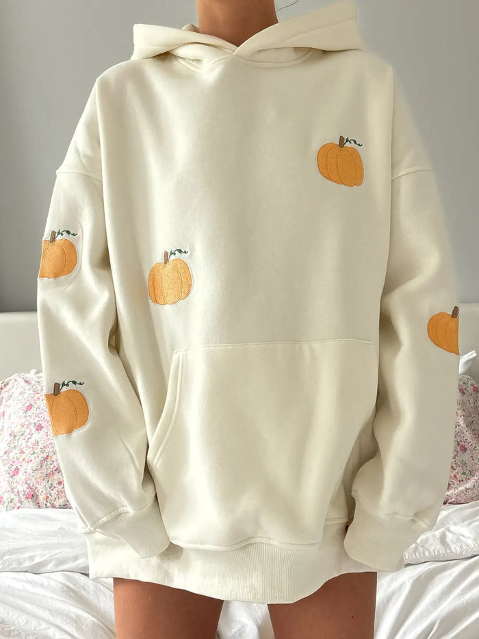 Pumpkins All Over Fall Embroider Hoodie