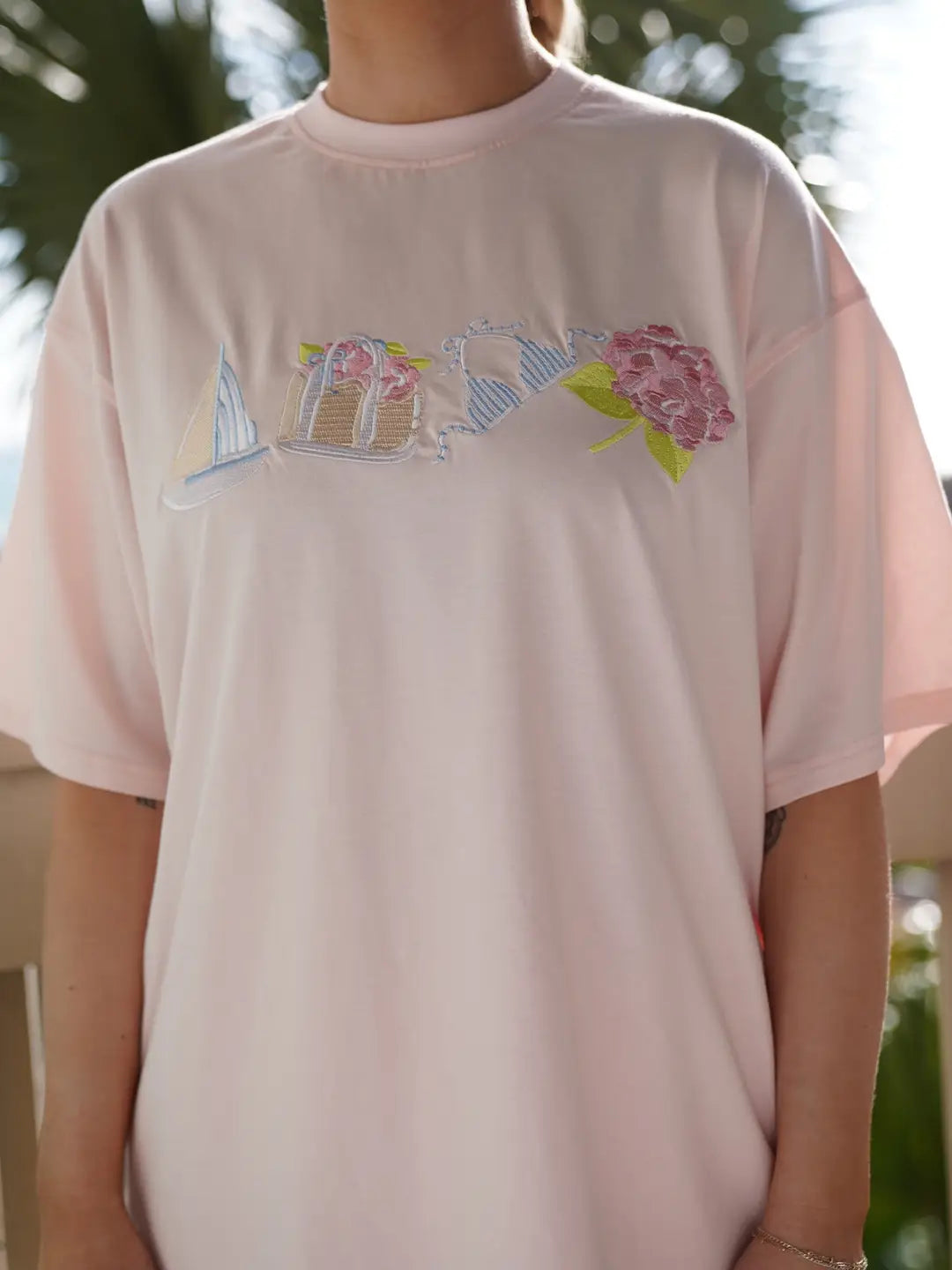 Midweight Pale Pink Old Harbor Garden Embroider Tee