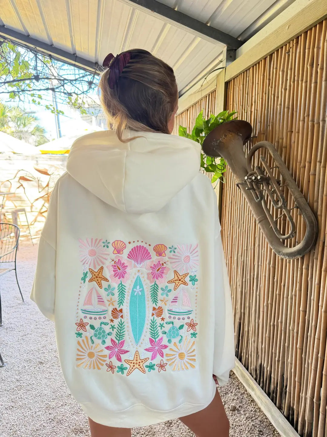Detailed Surfboard Embroidered Hoodie