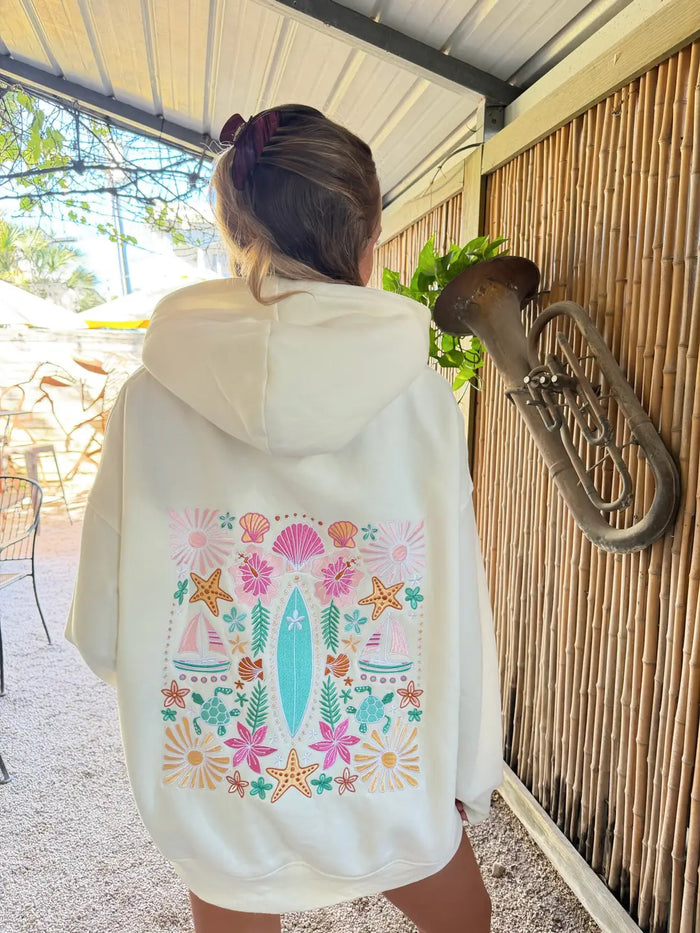Detailed Surfboard Embroidered Hoodie