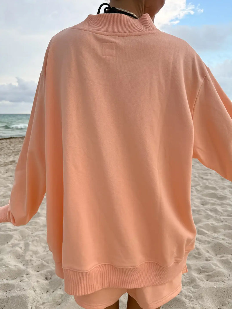 Papaya Orange Varsity Sunkissed Embroidered Mockneck Sweatshirt 100% Cotton