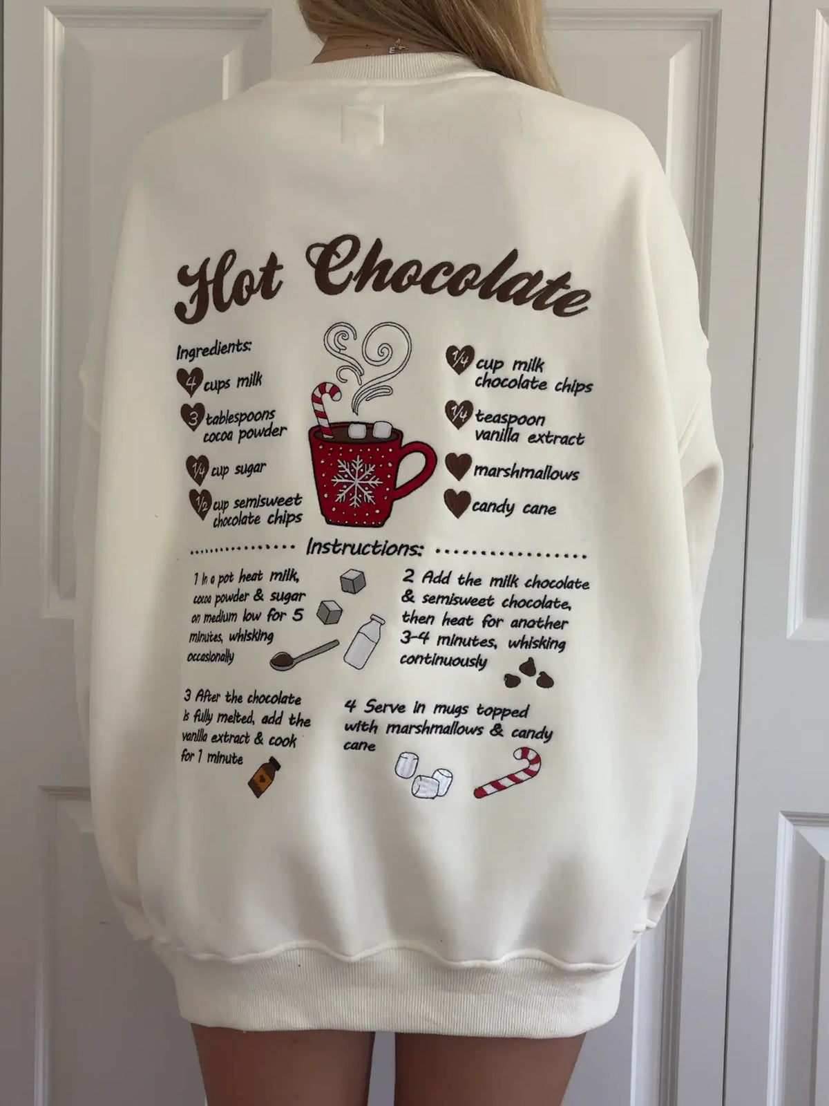 Hot Chocolate Recipe Christmas Embroider Sweatshirt