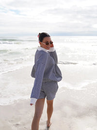 Dark Navy Blue and White Big Striped Mockneck Sweatshirt