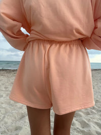 Papaya Orange Embroidered Sweat Shorts 100% Cotton
