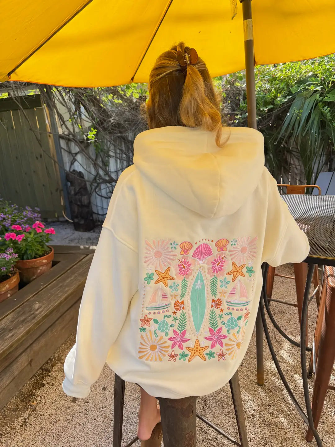 Detailed Surfboard Embroidered Hoodie
