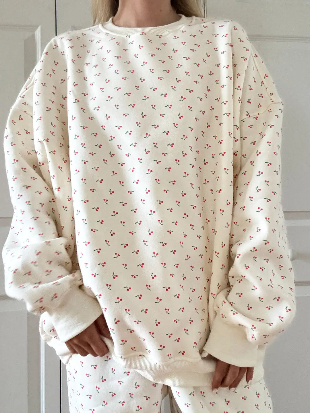 Blank Ivory Cherries All Over Sweatshirt