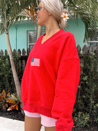 American Flag Embroider V-Neck Sweatshirt