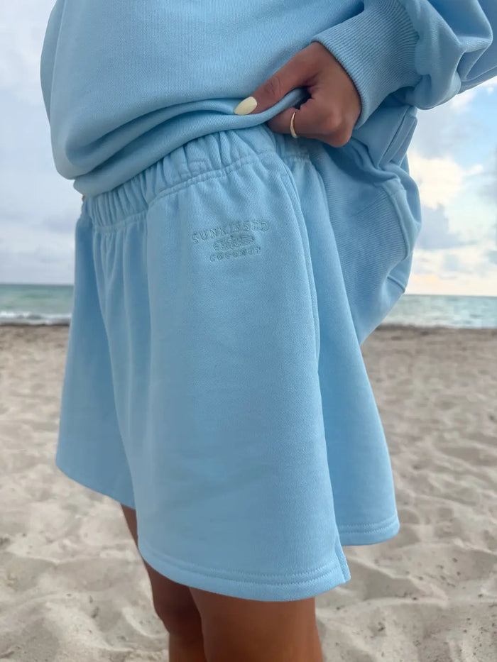 Berry Blue Embroidered Sweat Shorts 100% Cotton