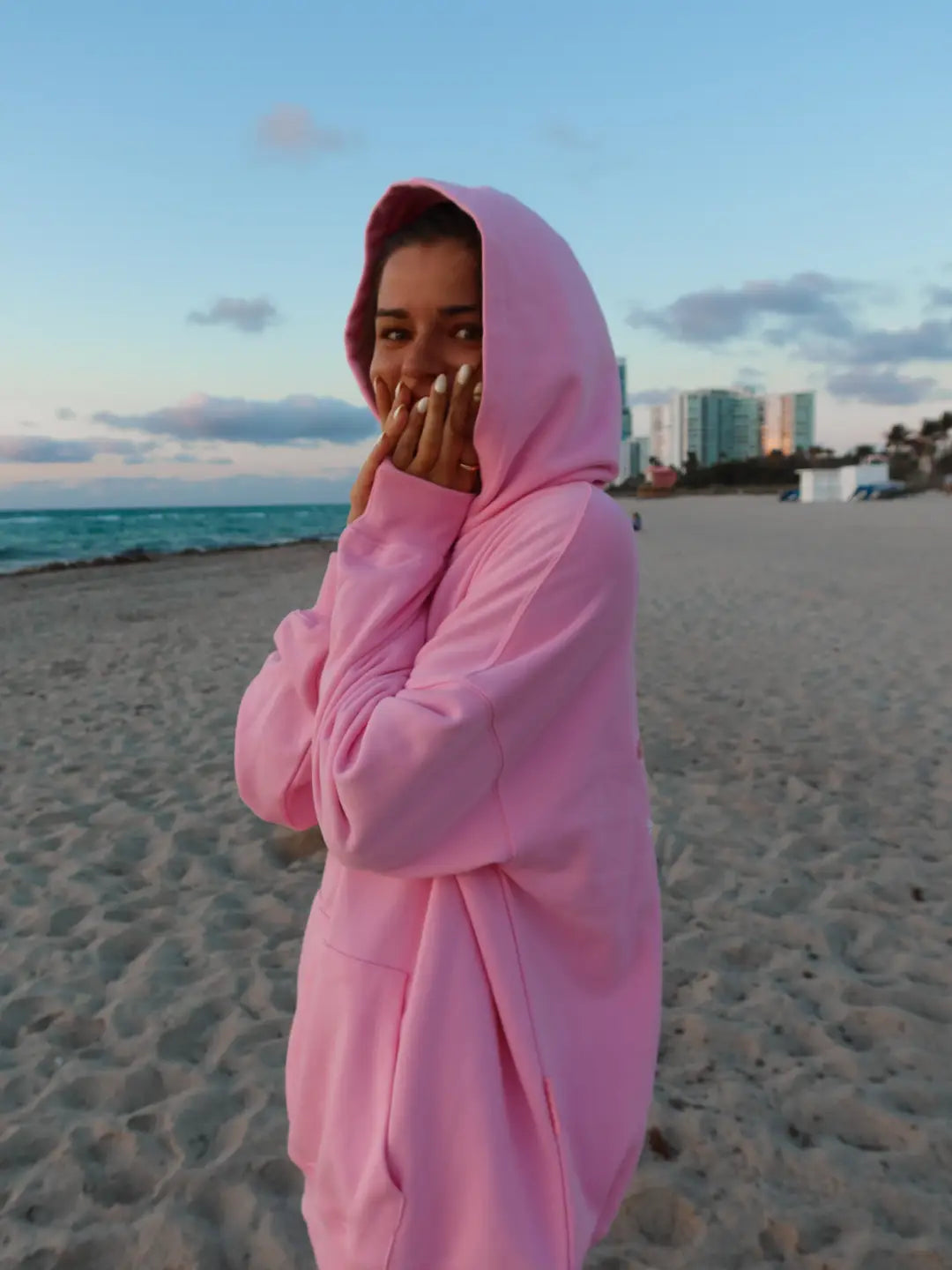 Lottie Pink Bikini Beaded Ocean Oversized Hoodie 100% Cotton
