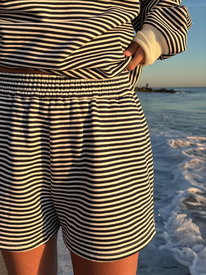 Dark Navy Blue and White Big Striped Shorts