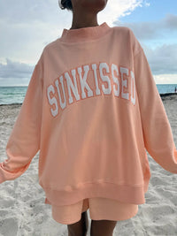 Papaya Orange Varsity Sunkissed Embroidered Mockneck Sweatshirt 100% Cotton
