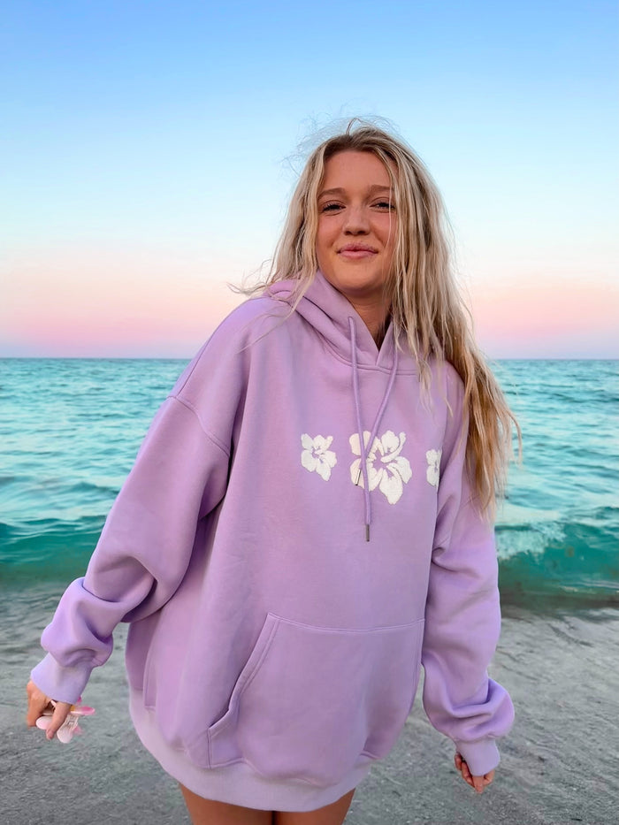 HIBISCUS FLOWER TOWEL EMBROIDER HOODIE - Sunkissedcoconut