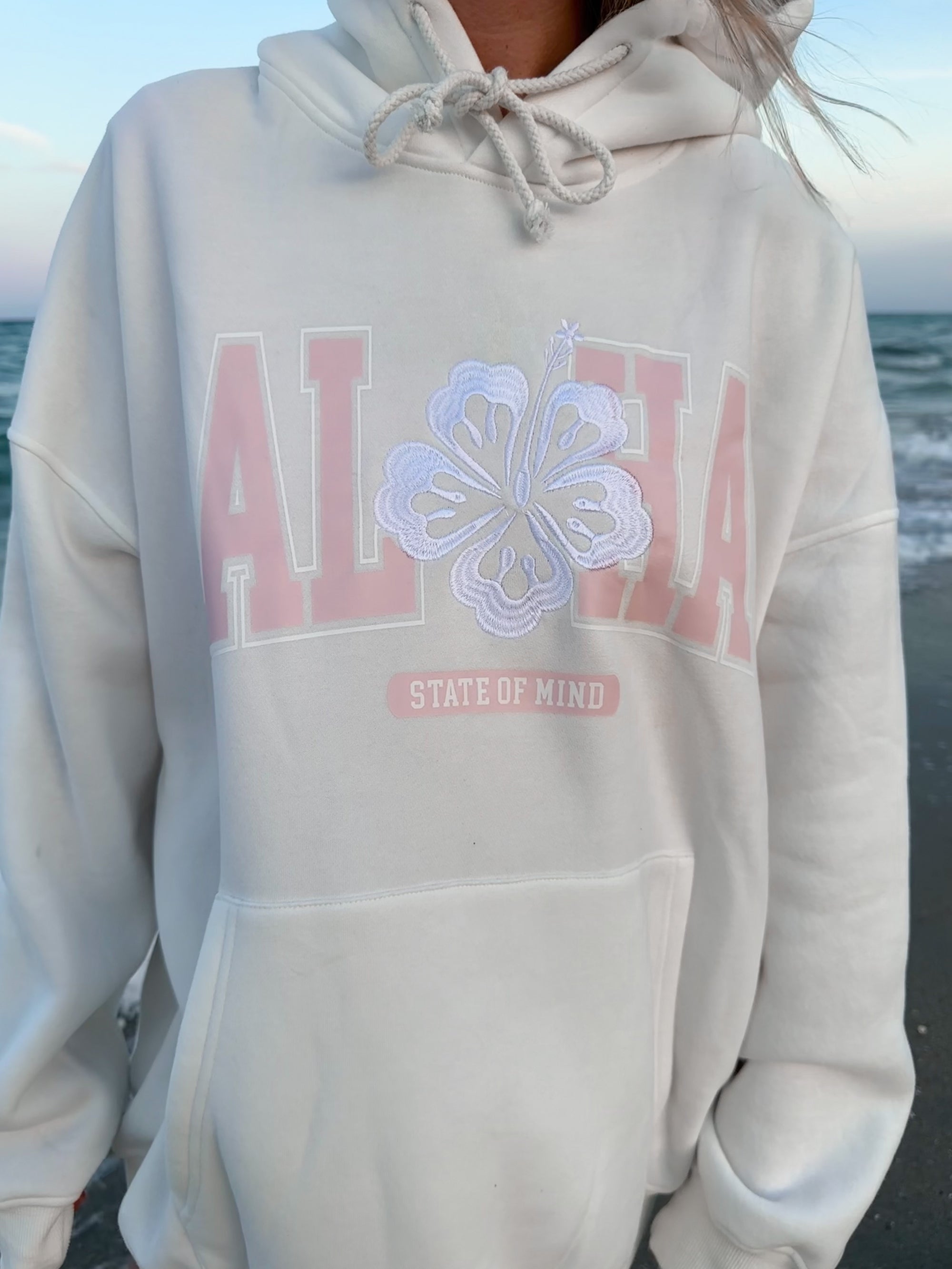 ALOHA PRINTED EMBROIDER HOODIE - Sunkissedcoconut