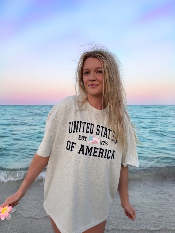 UNITED STATES OF AMERICA EMBROIDER TEE - Sunkissedcoconut