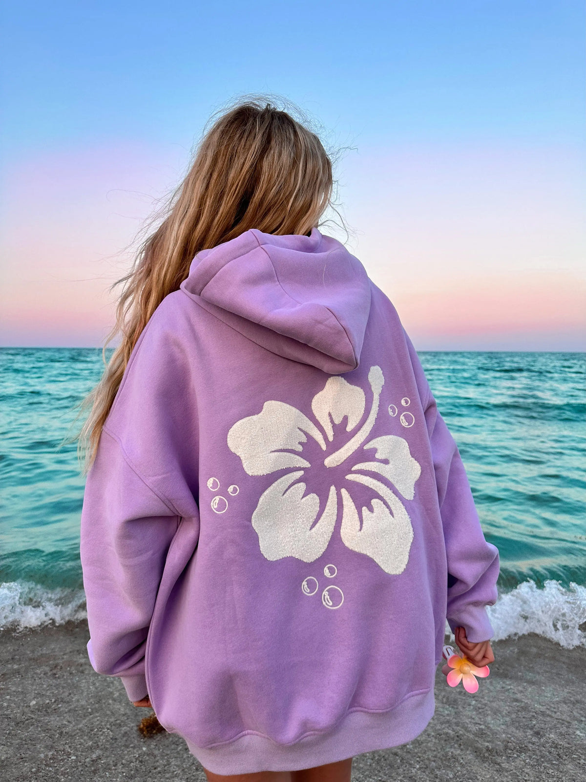 HIBISCUS FLOWER TOWEL EMBROIDER HOODIE - Sunkissedcoconut